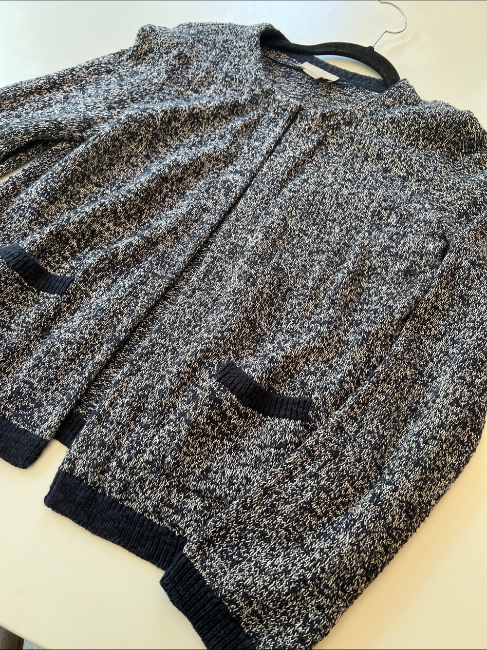 LOFT Navy & White Knit Cardigan - Picture 1 of 7